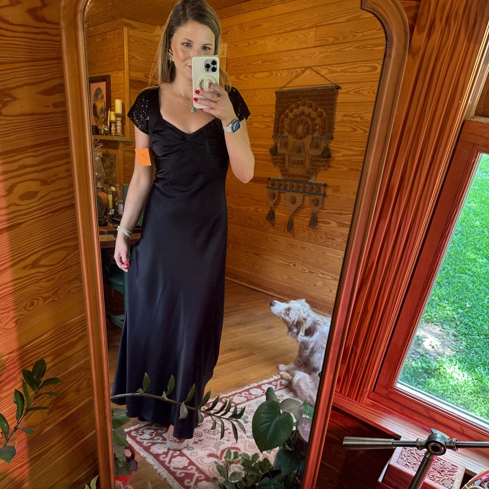 Elegant Black Dress with sequin Sleeves size 2